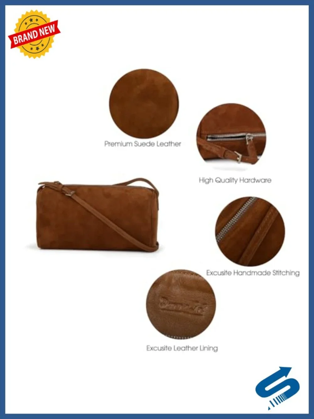 Premium Suede Leather Crossbody Hobo Bag with Adjustable Strap, Handmade